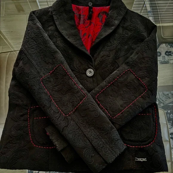 Desigual Womens Black Wool Blend Embroidered Jacket Blazer - Picture 4 of 16